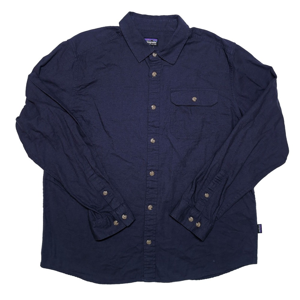 PATAGONIA Fjord Flannel Shirt Mens Large L Navy Blue Excellent 42410 Long Sleeve
